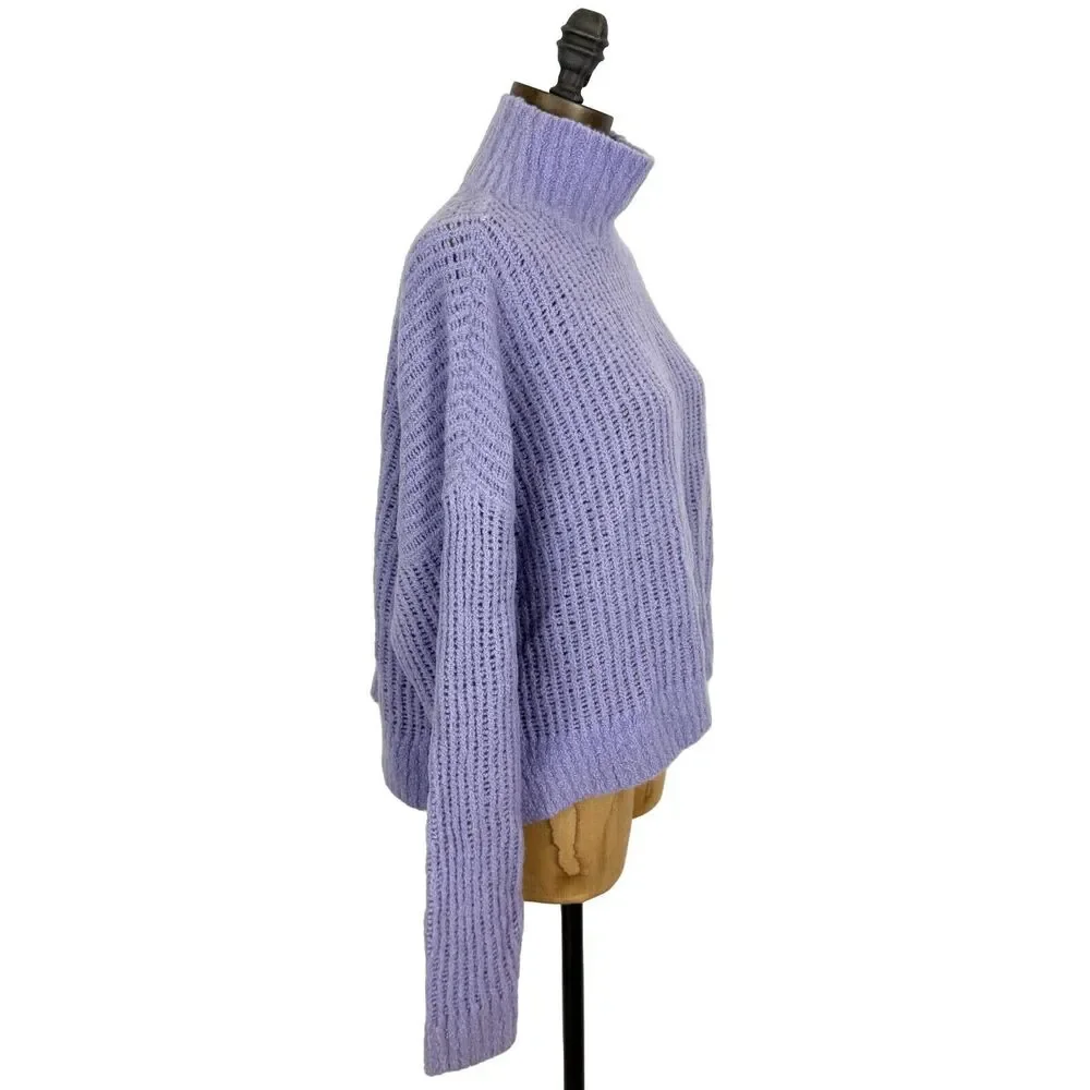 SPIRITUAL GANGSTER Eva Funnel Neck Sweater XS Dark Wisteria Purple Cable Knit A2